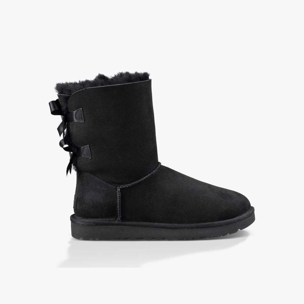 Bottes Classic UGG Bailey Bow II Femme Noir Soldes 133MYIGE